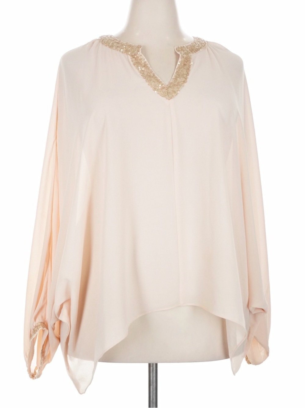 Umgee Pale Peach Sequin V Neck Blouse